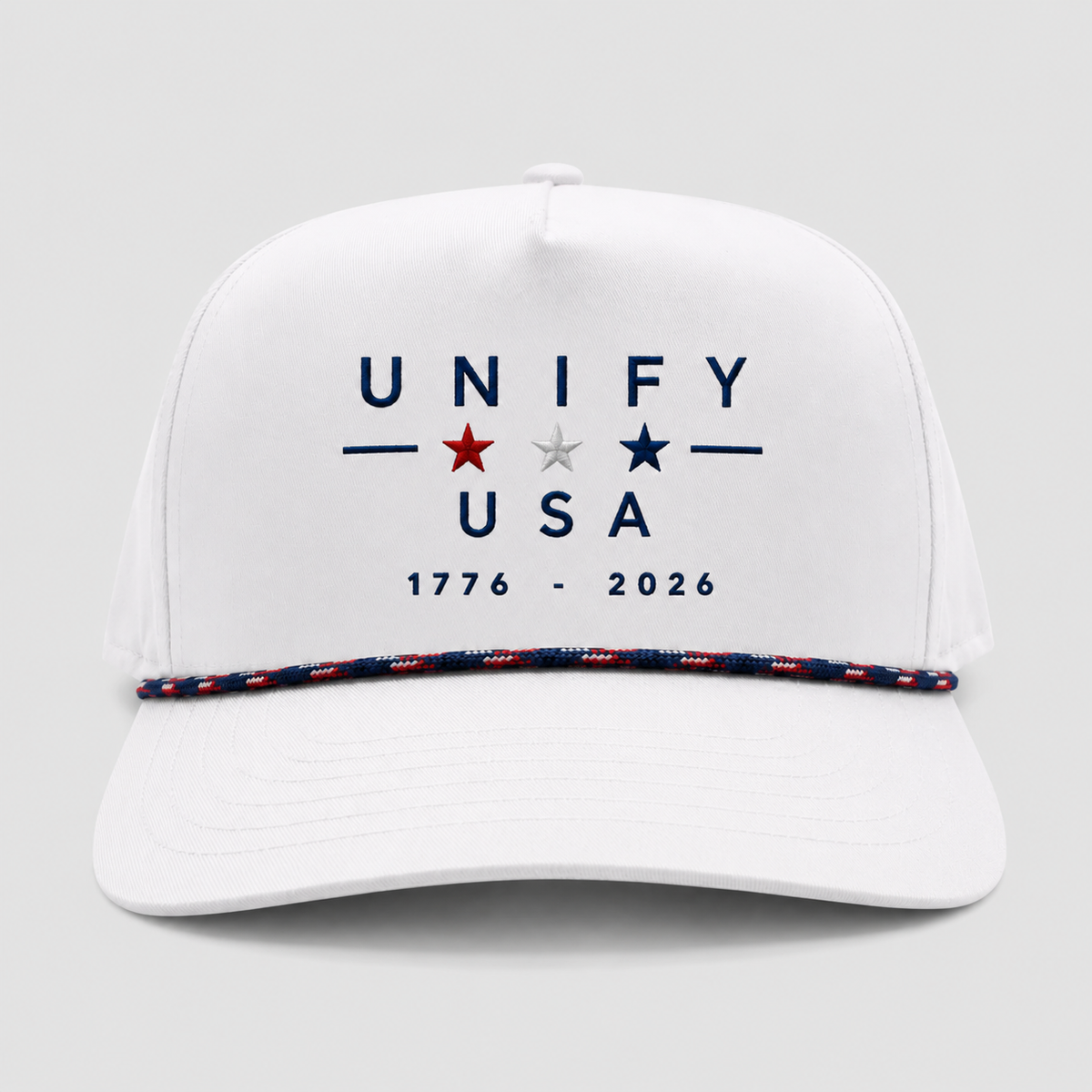 UNIFY USA America 250 rope hat white front embroidered 1776 to 2026