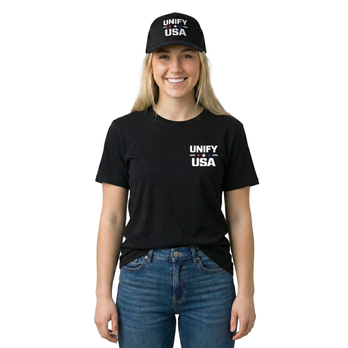 UNIFY USA hat side view - embroidered American flag cap
