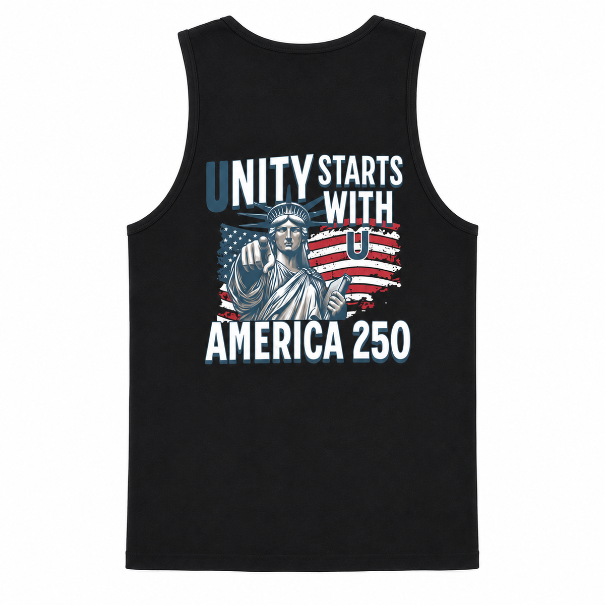 UNIFY USA America 250 tank black back Unity Starts With U Liberty