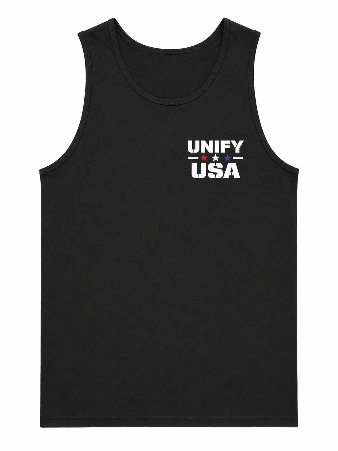 UNIFY USA tank top front flat lay - chest logo American apparel