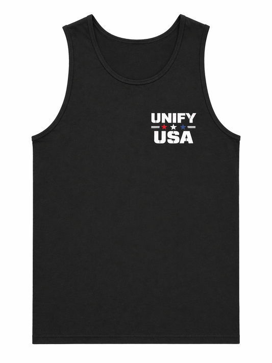 UNIFY USA tank top front flat lay - chest logo American apparel