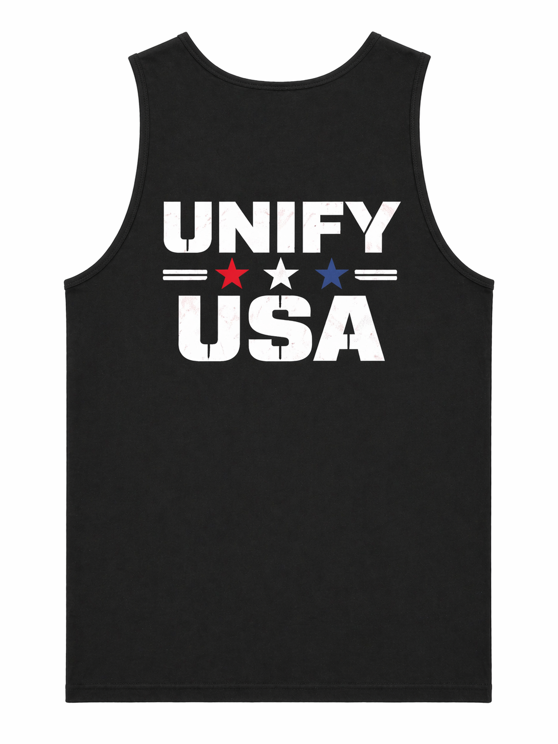 UNIFY USA tank top back flat lay - large patriotic graphic
