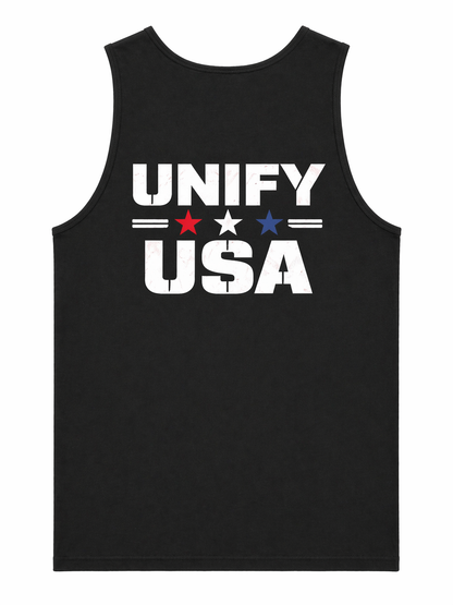 UNIFY USA tank top back flat lay - large patriotic graphic