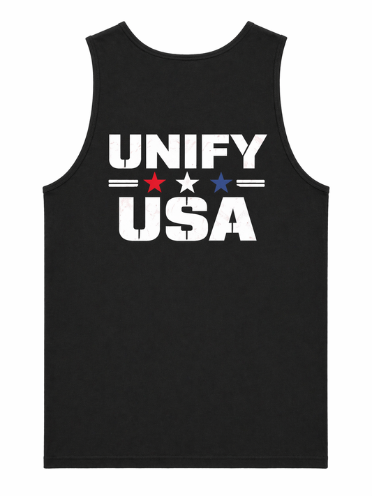 UNIFY USA tank top back flat lay - large patriotic graphic