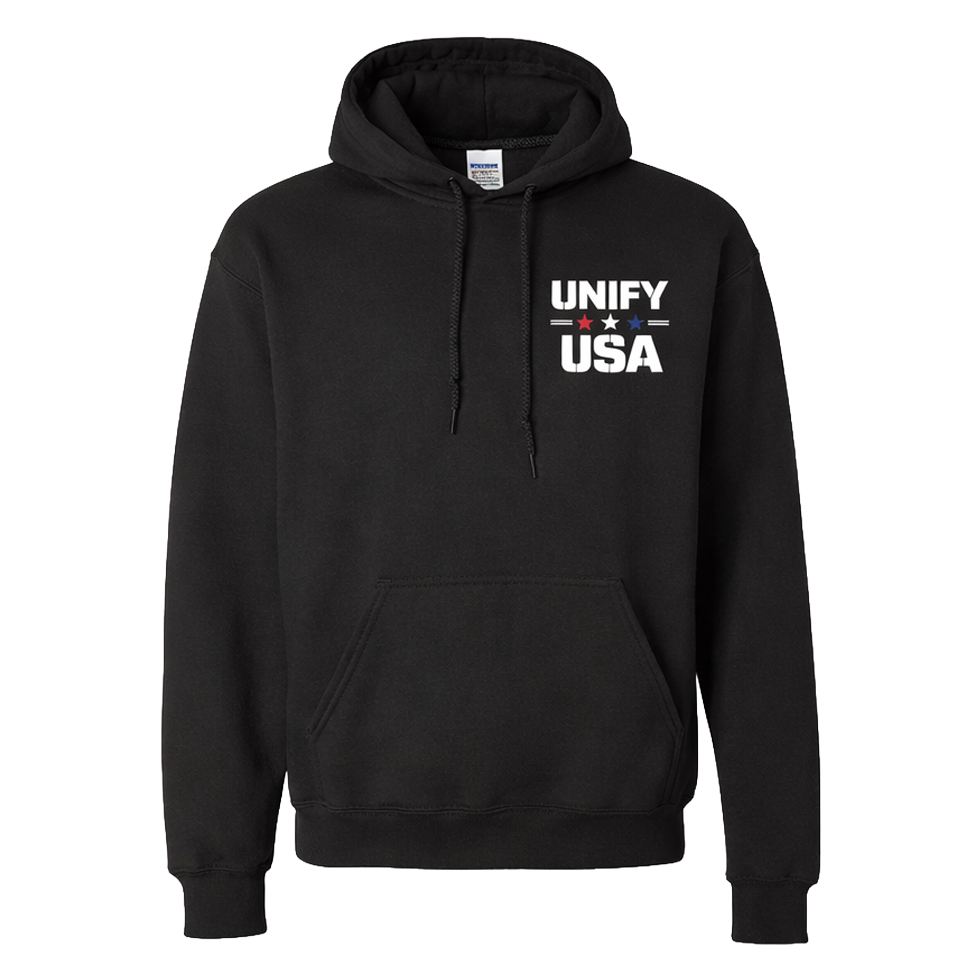 UNIFY USA patriotic hoodie - front view - American pride sweatshirt