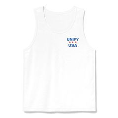 UNIFY USA America 250 Tank in white, front view with UNIFY USA chest logo