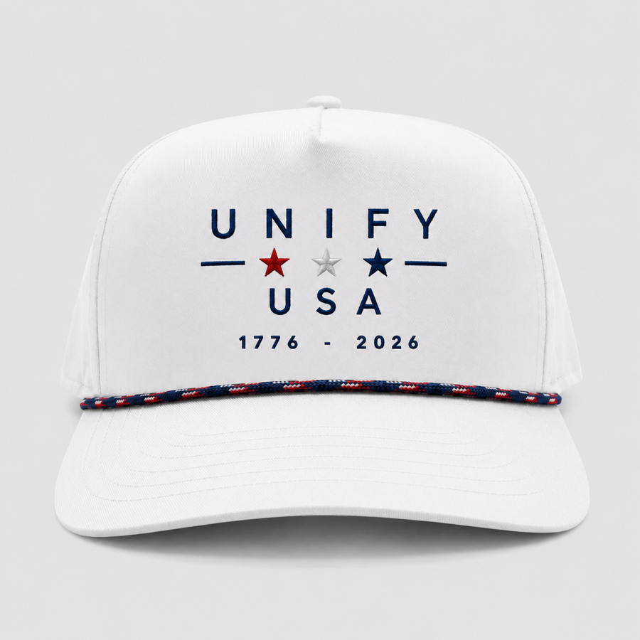 UNIFY USA America 250 rope hat white front embroidered 1776 to 2026